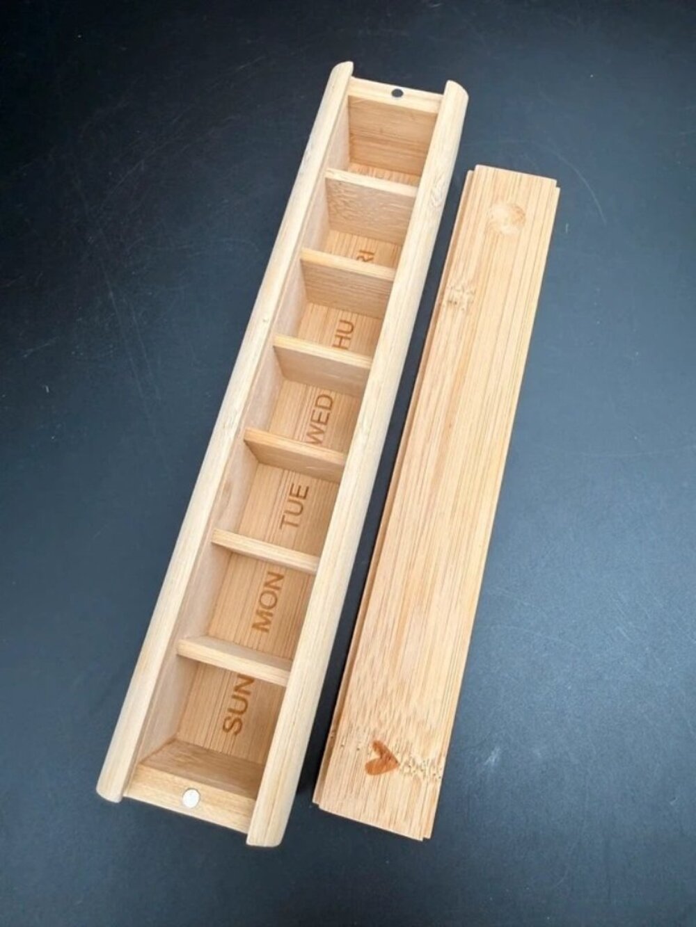 7 Day Weekly Pill Tablet Organizer Bamboo Box